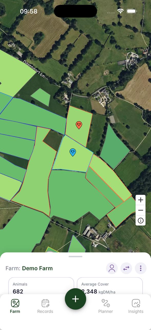 Satellite map view of farm fields